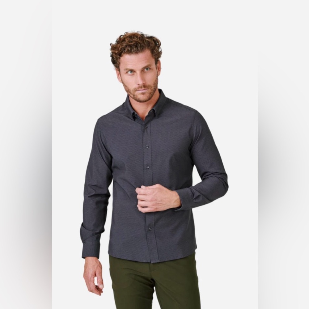 7 Diamonds Men's Dark Charcoal Acid Wash Patterned Striped Dress Work Shirt